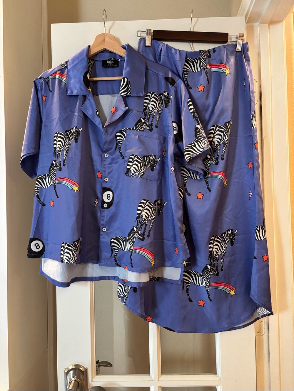 Dressed in LALA Zebra rainbow Satin set S GUC
